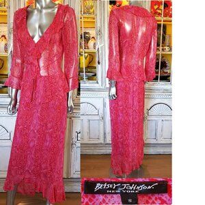 Vintage Betsey Johnson New York Pink Snake Ruffle Midi Dress Skirt and Top Set S